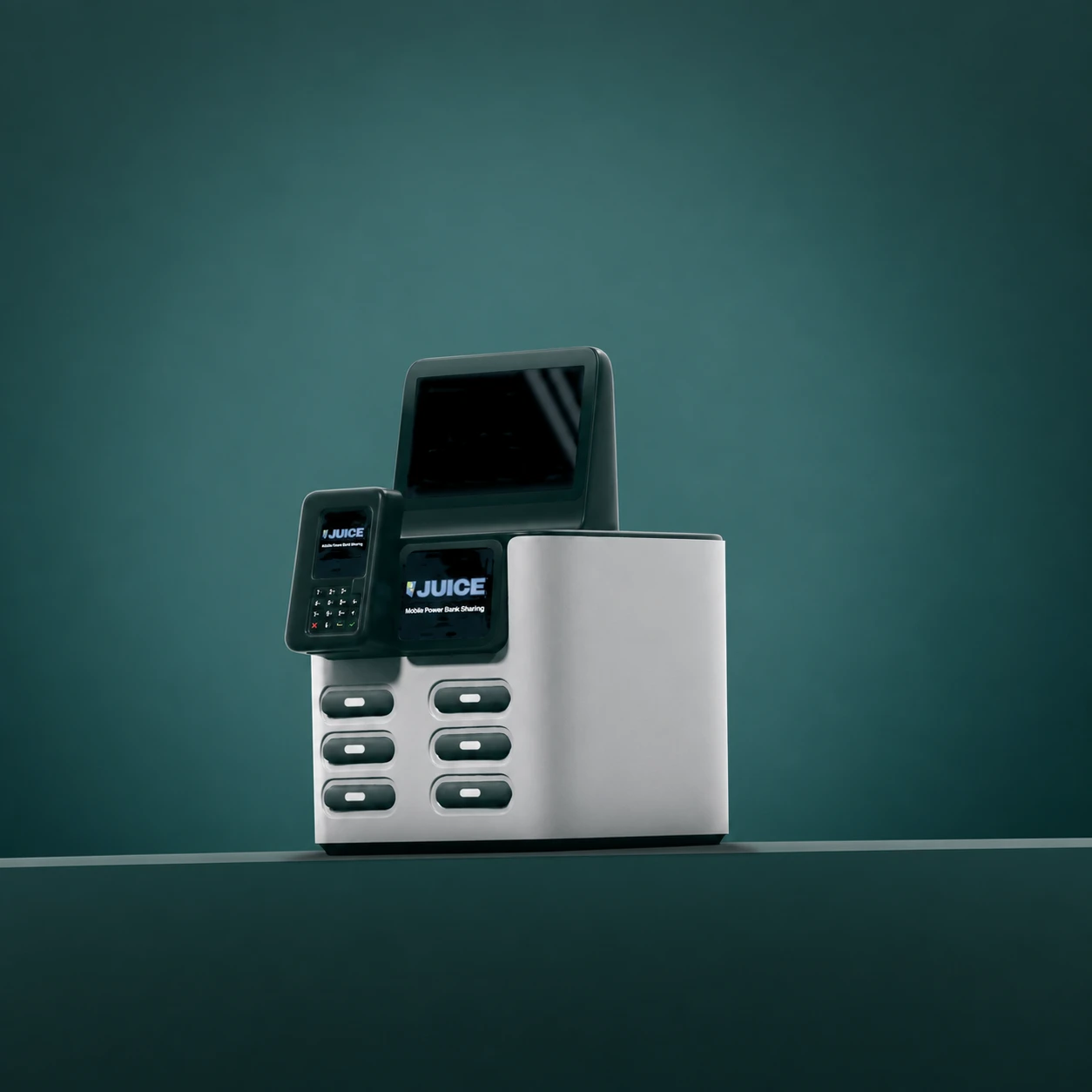 JUICE 6-Slot Powerbank-Station in moderner Produktdarstellung